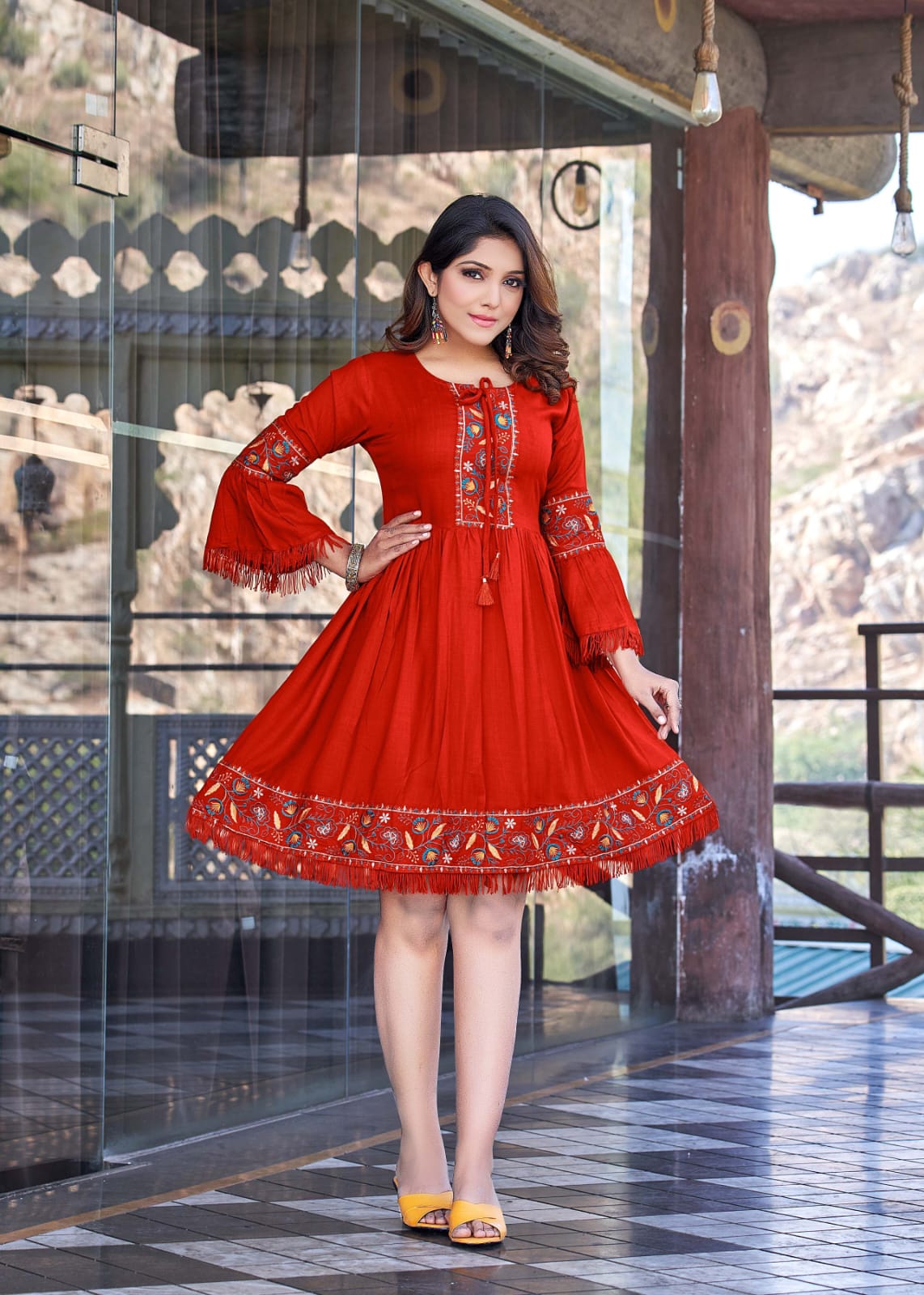 Ossm Cherry Party Wear Wholesale Embroidery Kurtis
